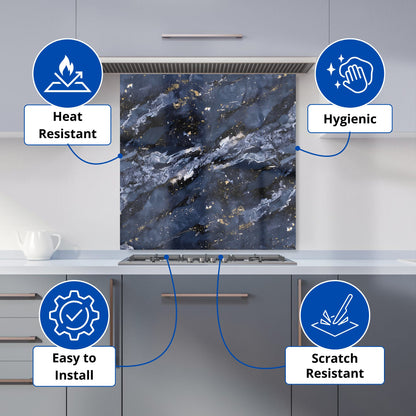 Deep Ocean Blue Quartz Effect Kitchen Splashback
