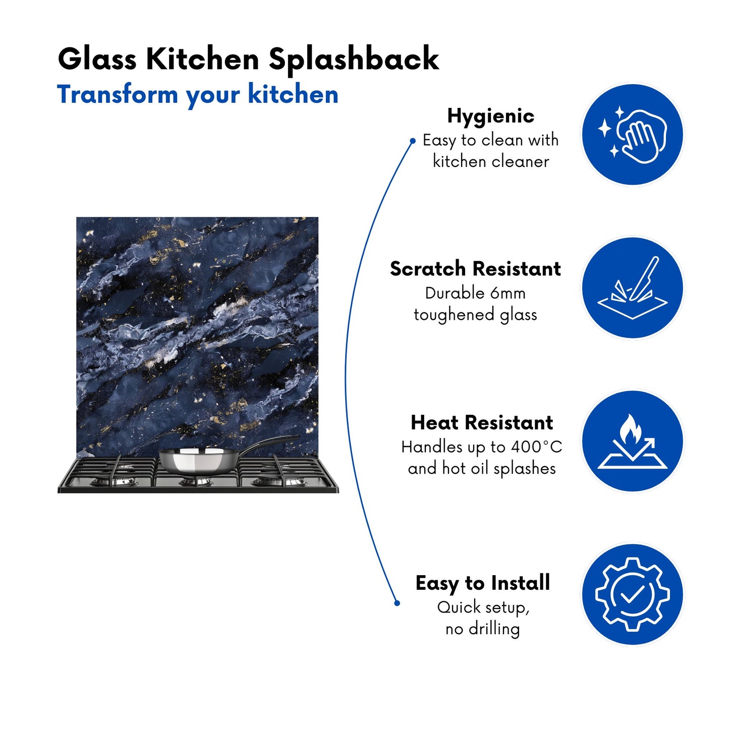 Deep Ocean Blue Quartz Effect Kitchen Splashback