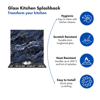 Deep Ocean Blue Quartz Effect Kitchen Splashback