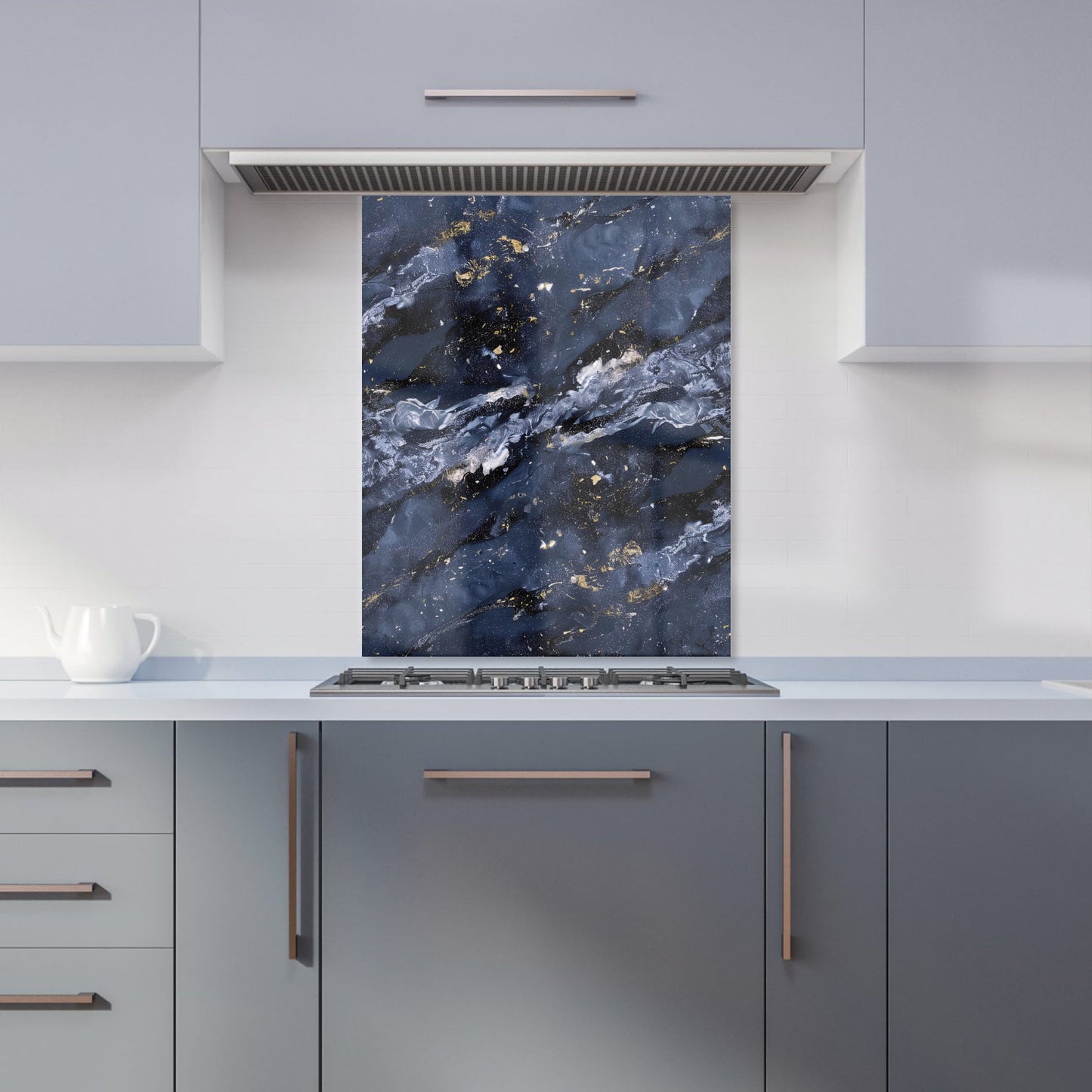 Deep Ocean Blue Quartz Effect Kitchen Splashback