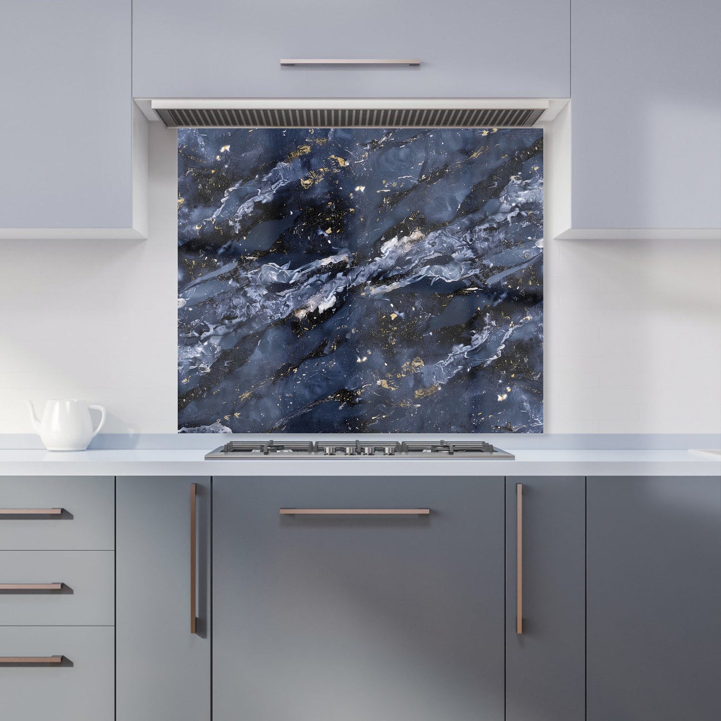 Deep Ocean Blue Quartz Effect Kitchen Splashback