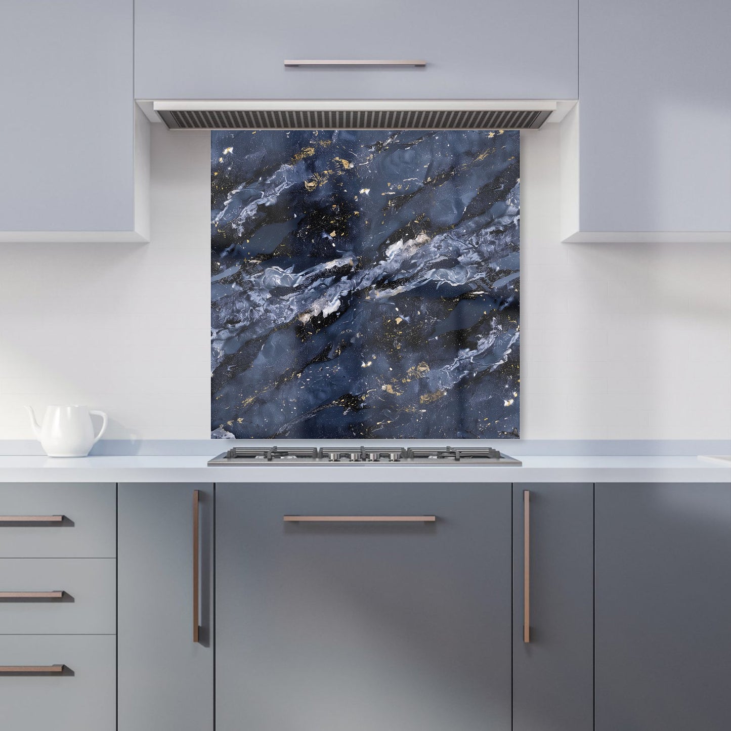 Deep Ocean Blue Quartz Effect Kitchen Splashback