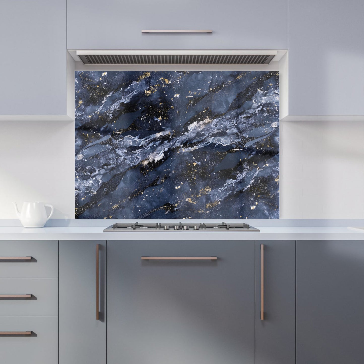 Deep Ocean Blue Quartz Effect Kitchen Splashback