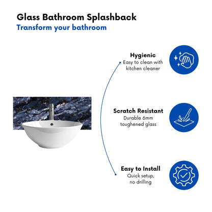 Deep Ocean Blue Quartz Effect Glass Bathroom Splashback