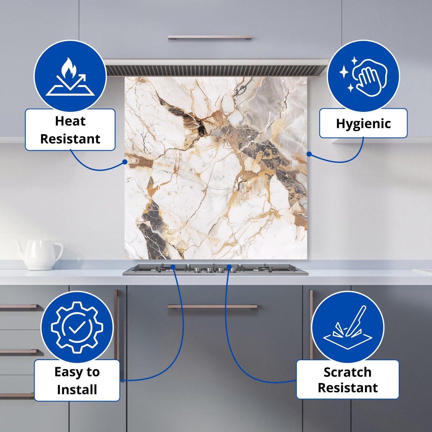 Sleek Pale Marble Effect Kitchen Splashback