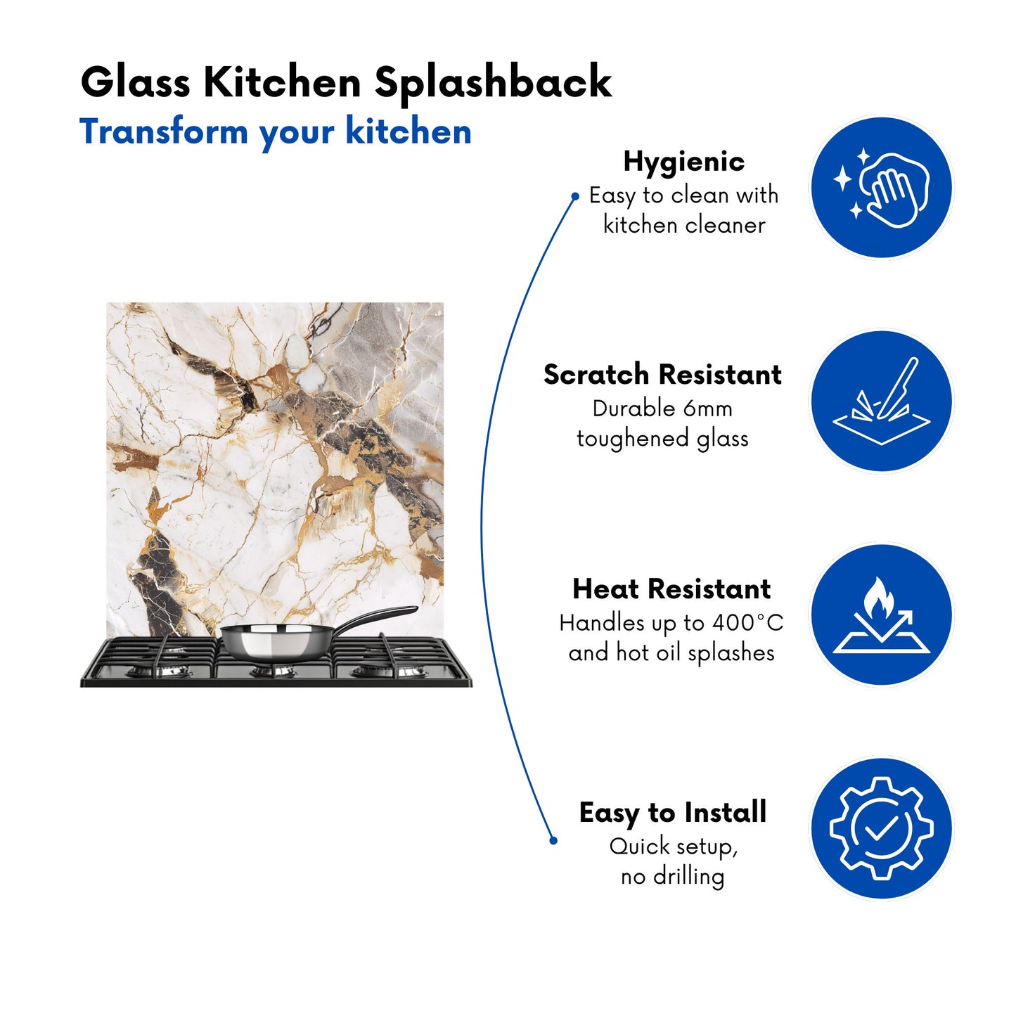 Sleek Pale Marble Effect Kitchen Splashback