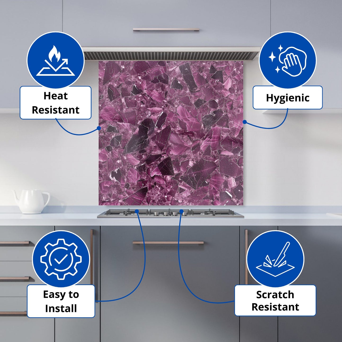 Damson Quartz Effect Kitchen Splashback