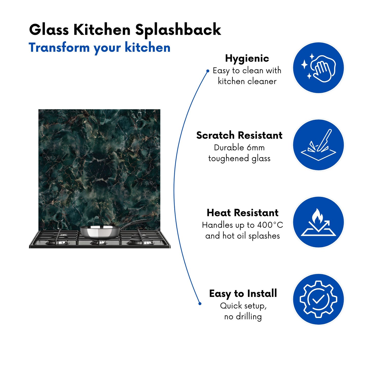 Dark Green Quartz Effect Kitchen Splashback