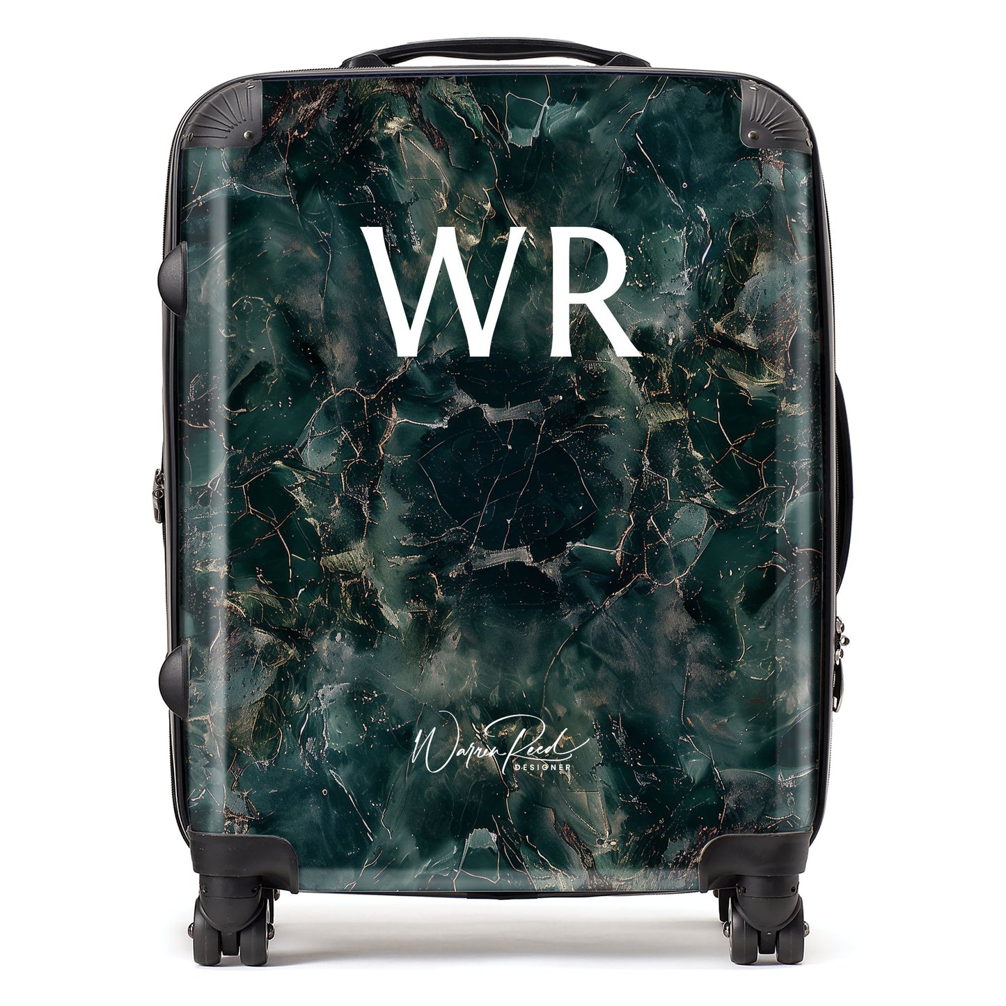 WR01076 Personalised Dark Green Quartz Effect Initial Suitcase