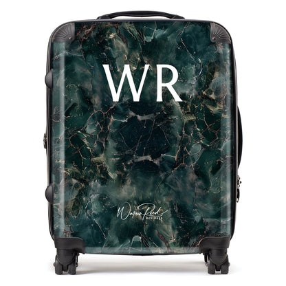 WR01076 Personalised Dark Green Quartz Effect Initial Suitcase