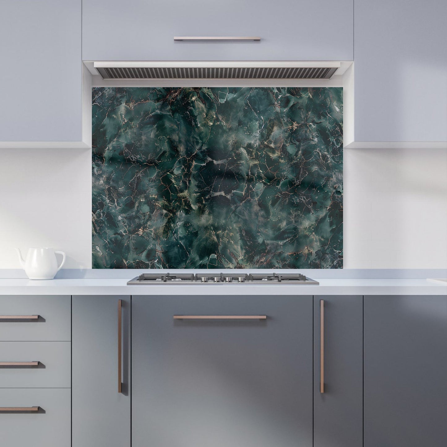 Dark Green Quartz Effect Kitchen Splashback
