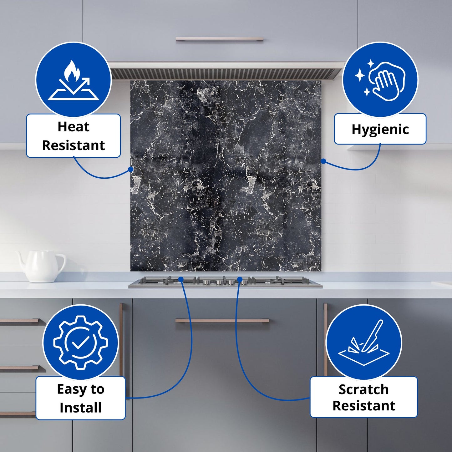 Black Quartz Effect Kitchen Splashback