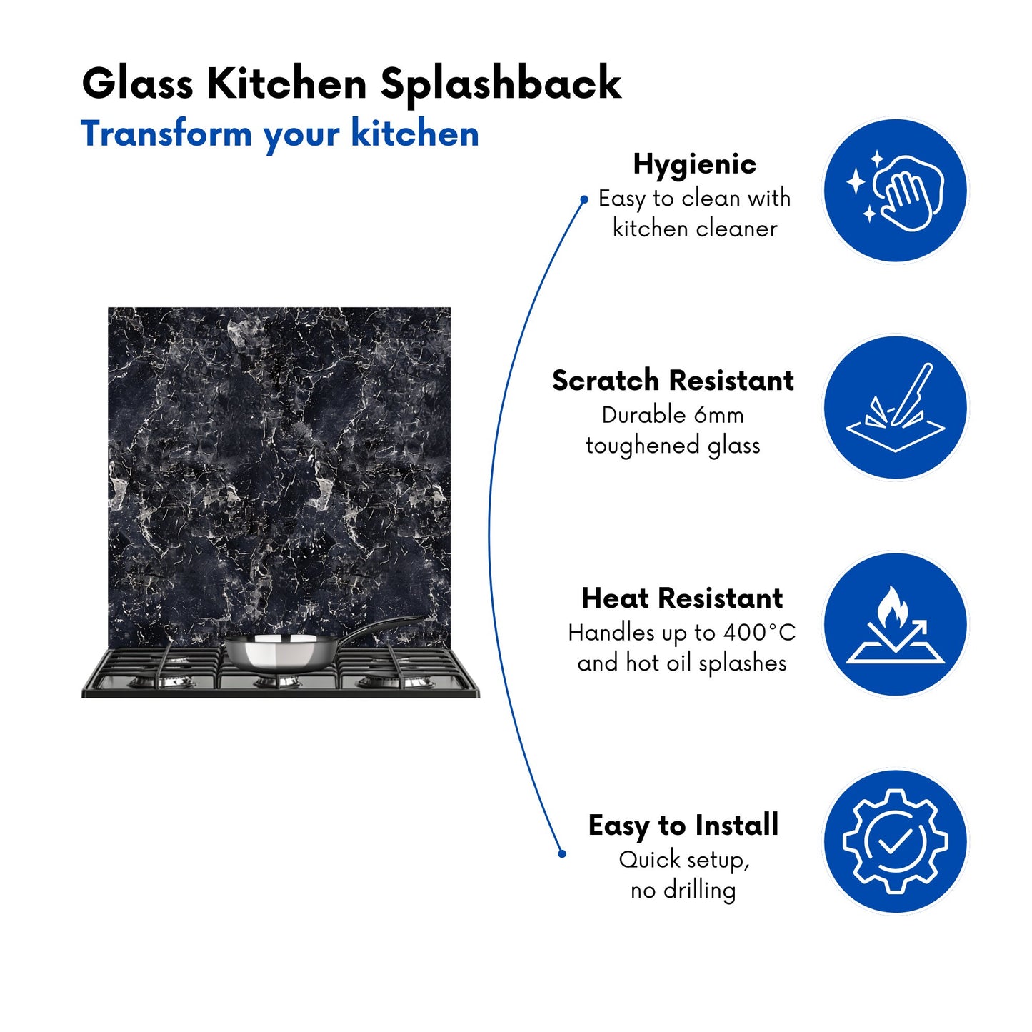 Black Quartz Effect Kitchen Splashback