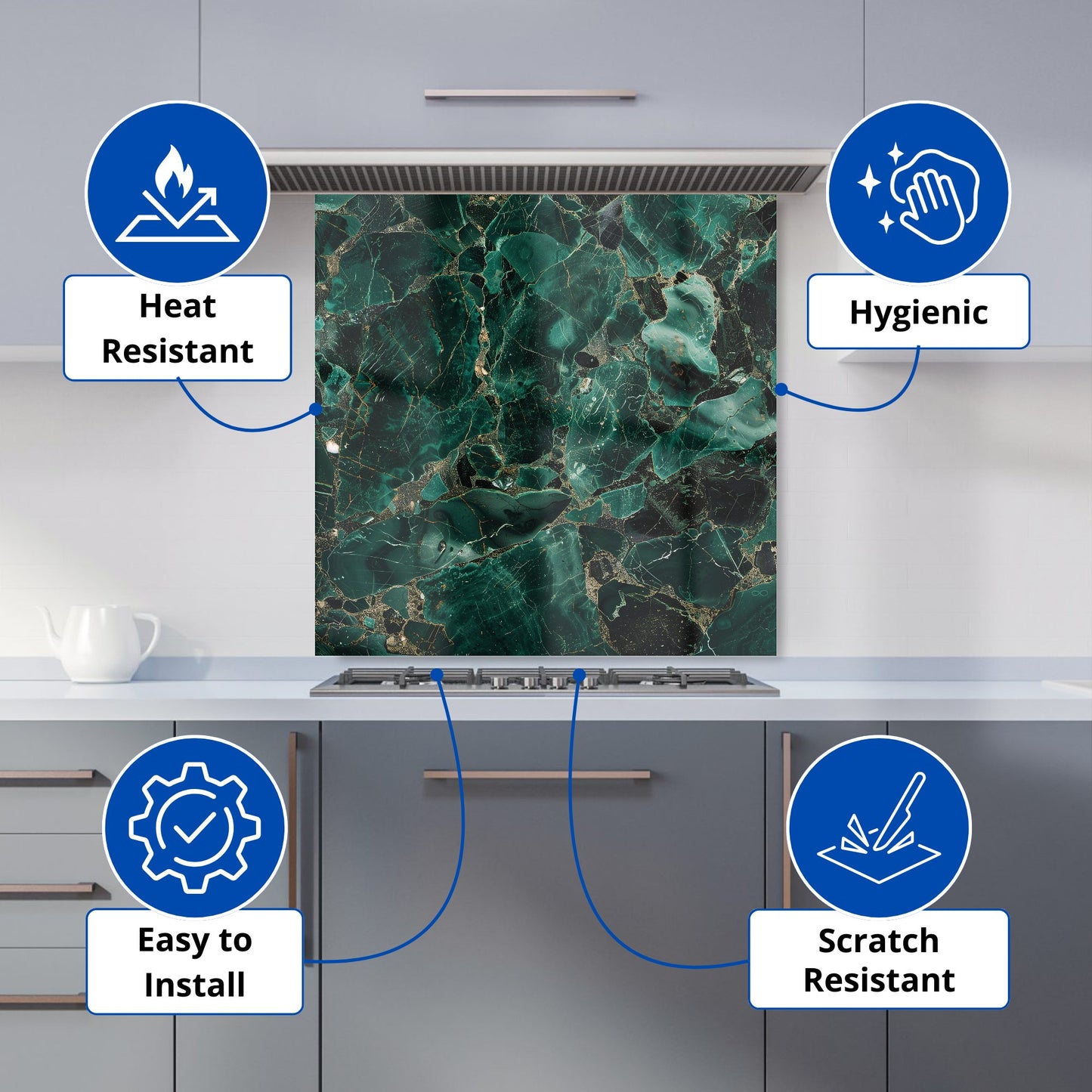 Green Quartz Effect Kitchen Splashback