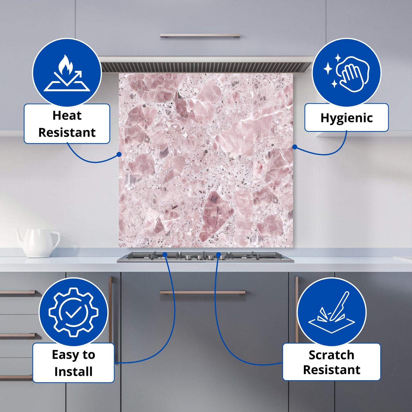 Dusty Pink Quartz Effect Kitchen Splashback