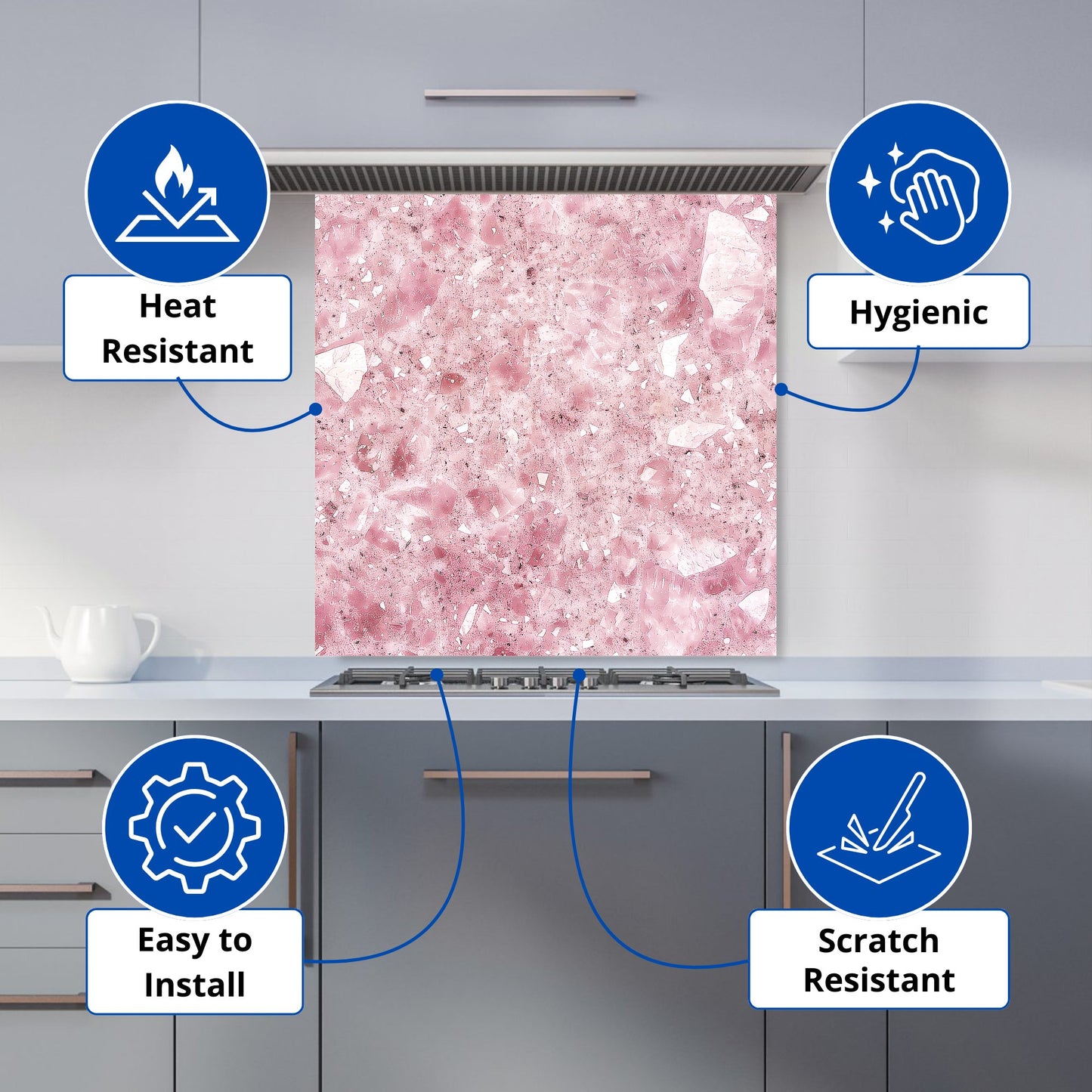 Pink Quartz Effect Kitchen Splashback