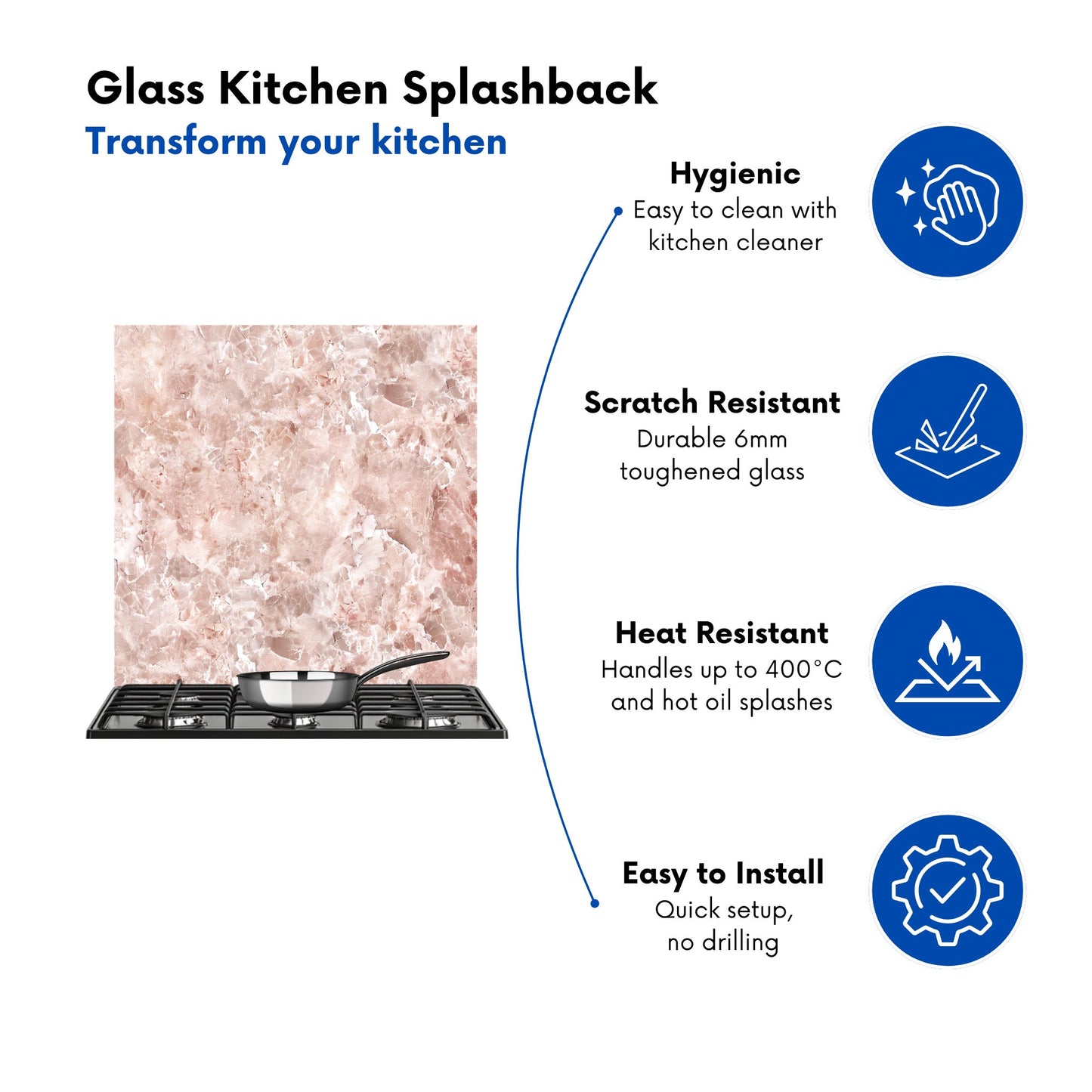 Polished Pale Pink Quartz Effect Kitchen Splashback