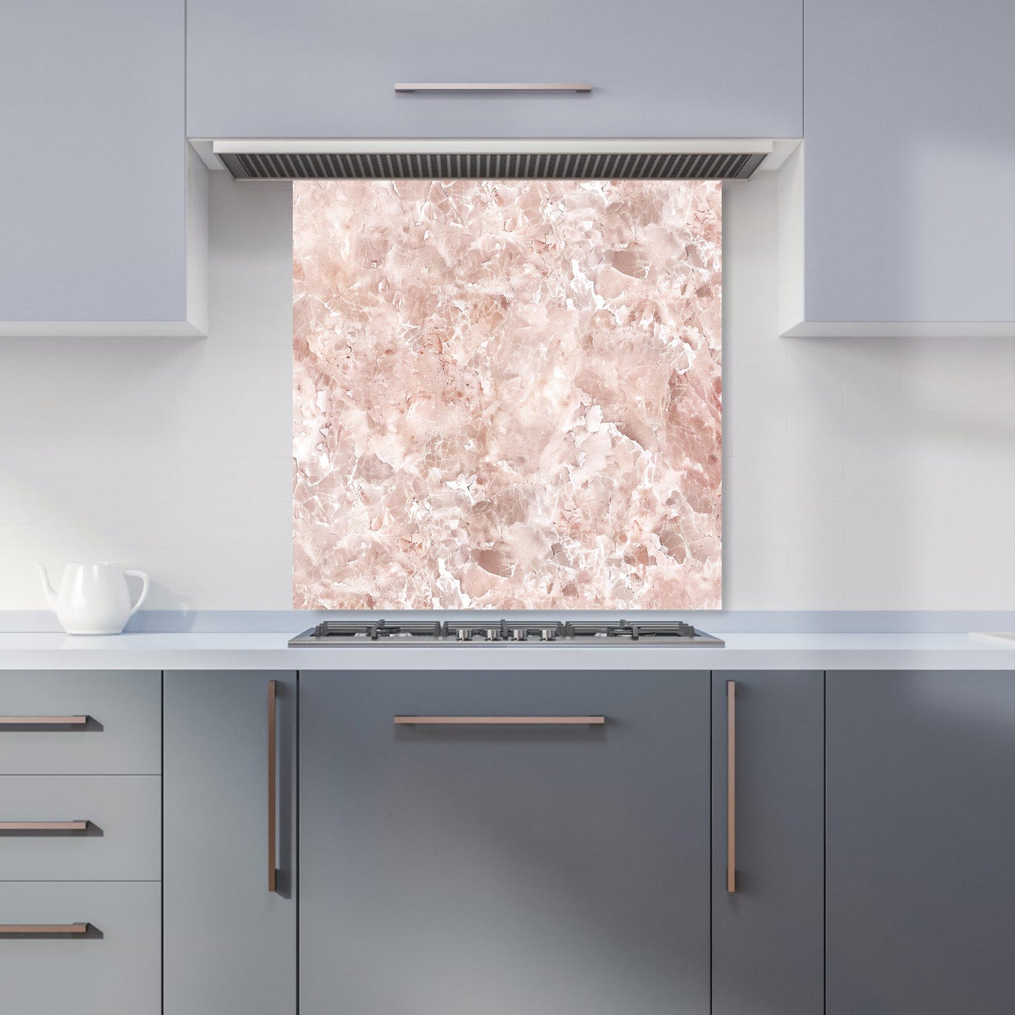 Polished Pale Pink Quartz Effect Kitchen Splashback