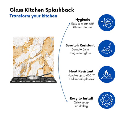 White And Gold Quartz Effect Kitchen Splashback