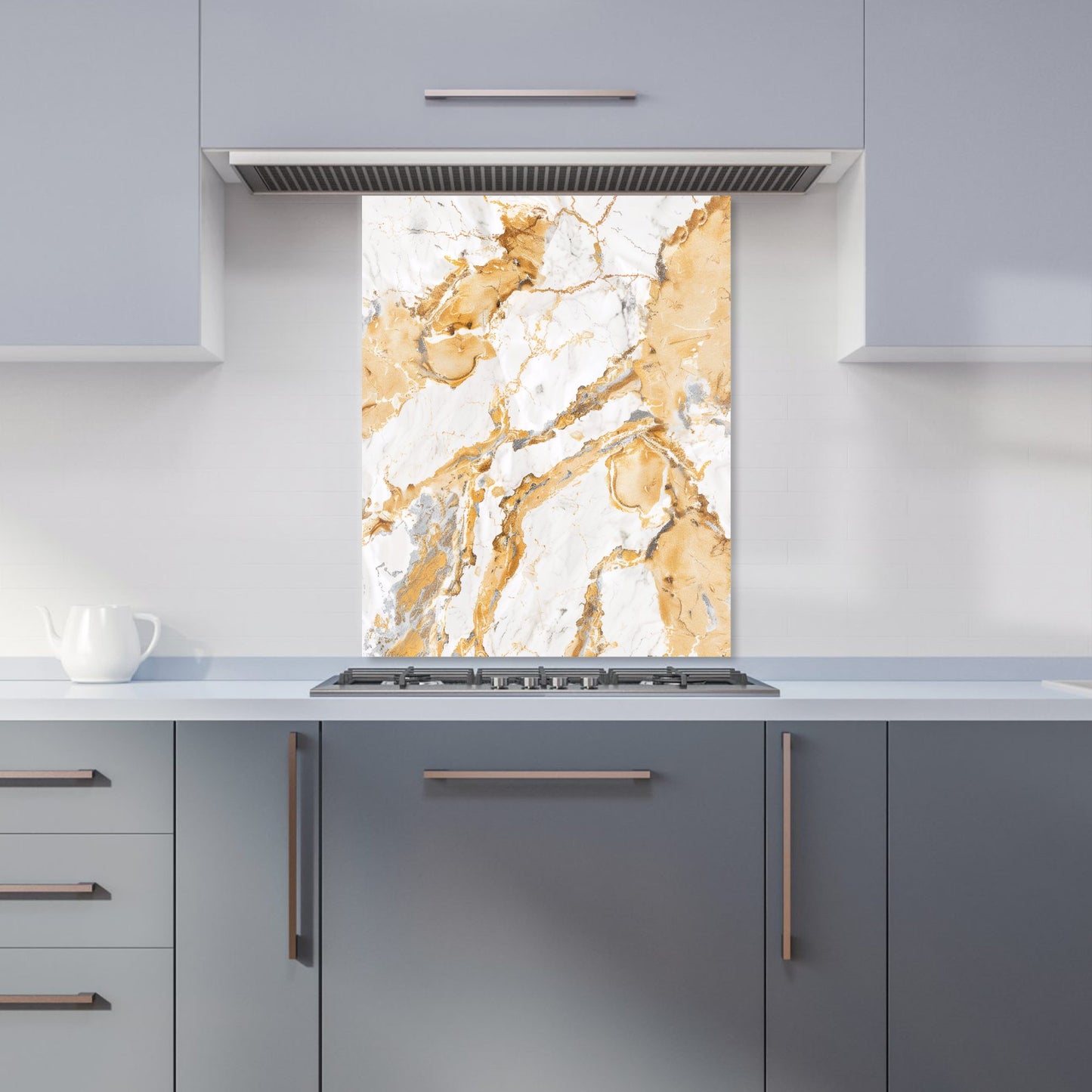White And Gold Quartz Effect Kitchen Splashback
