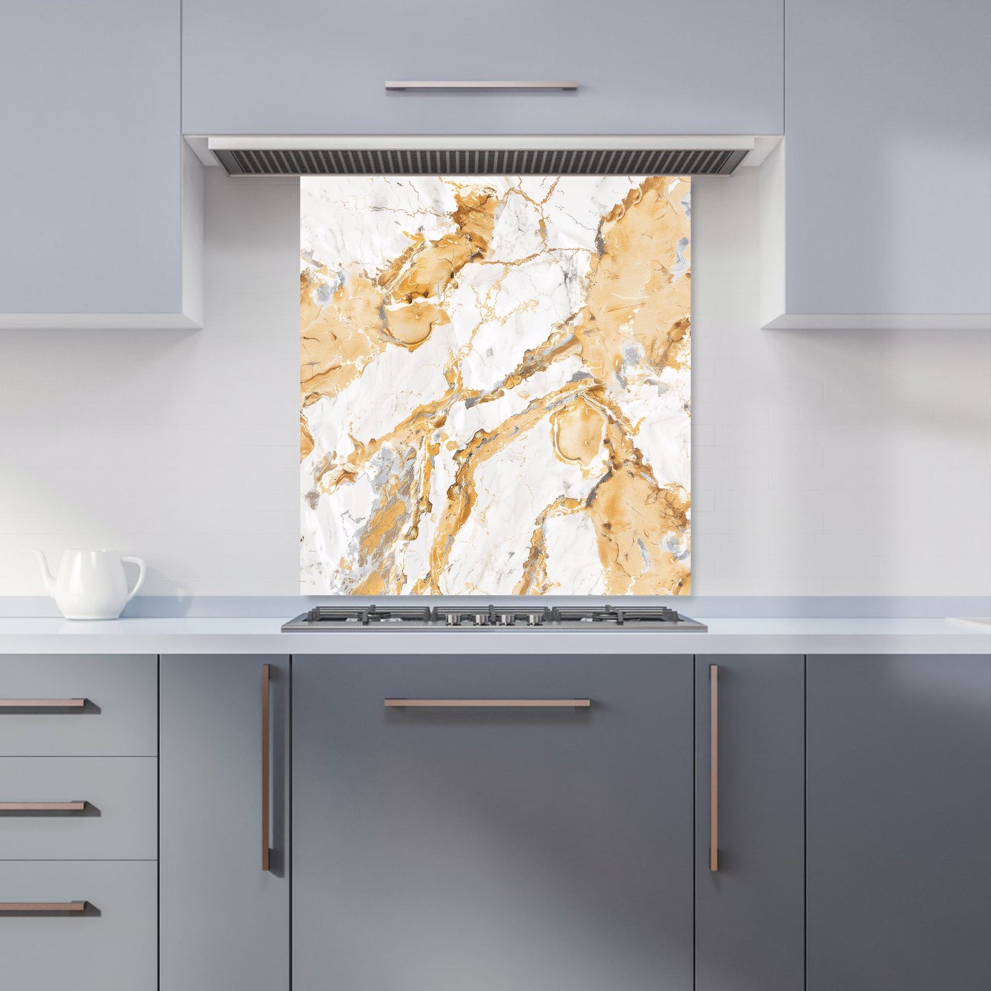 White And Gold Quartz Effect Kitchen Splashback