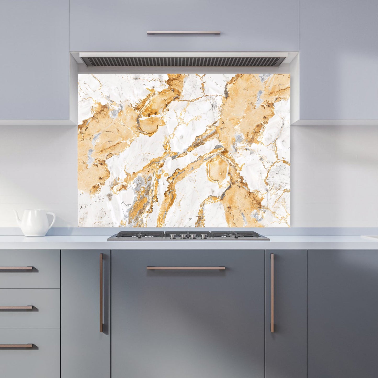 White And Gold Quartz Effect Kitchen Splashback