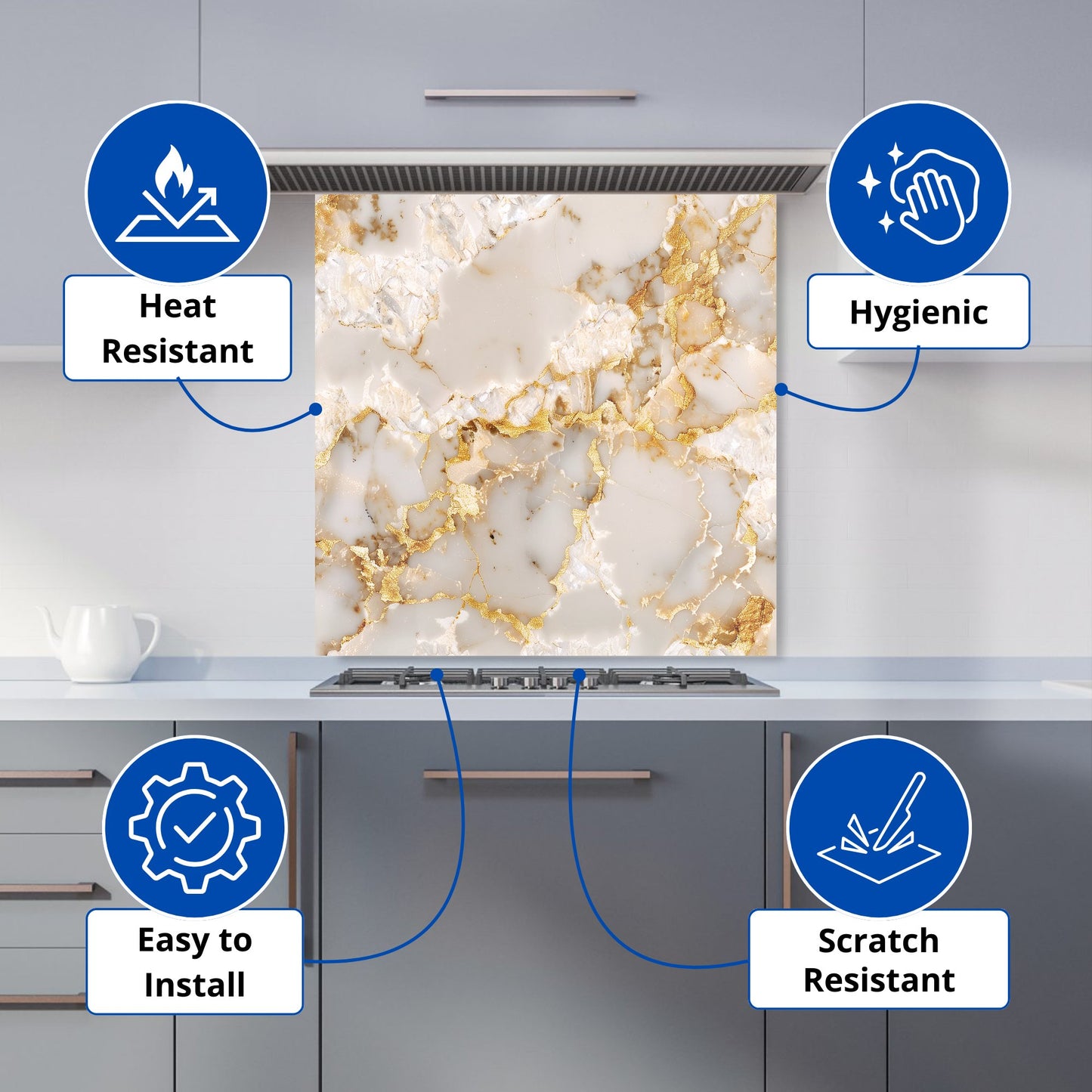 Gold And White Quartz Effect Kitchen Splashback