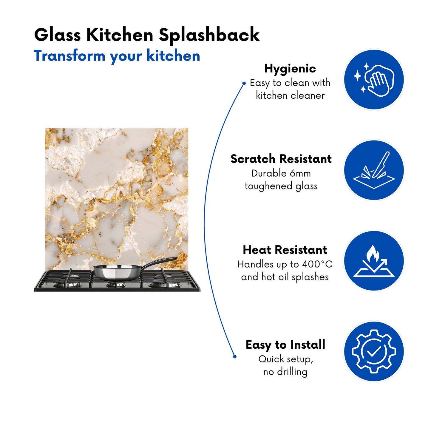 Gold And White Quartz Effect Kitchen Splashback