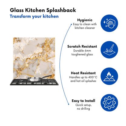 Gold And White Quartz Effect Kitchen Splashback