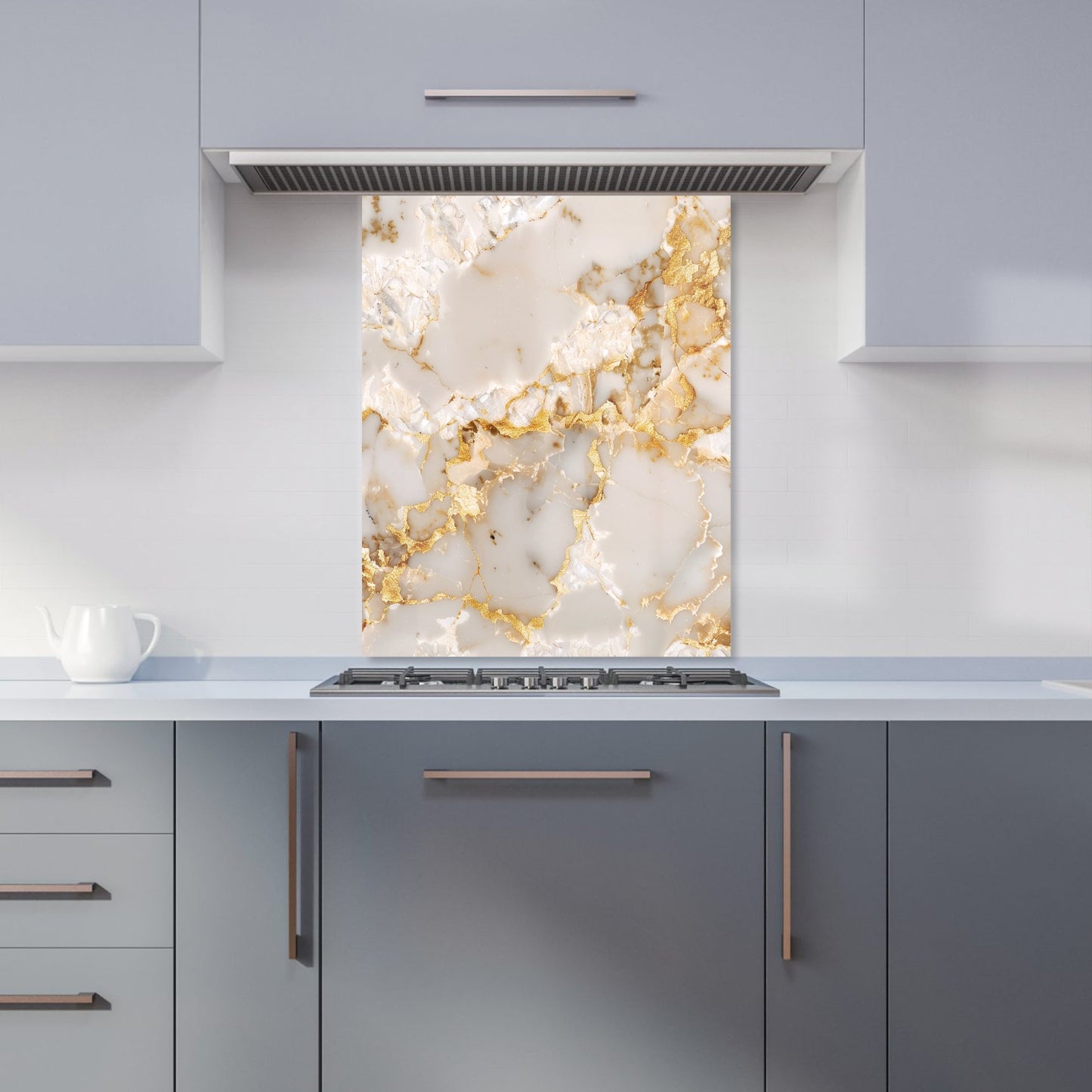 Gold And White Quartz Effect Kitchen Splashback