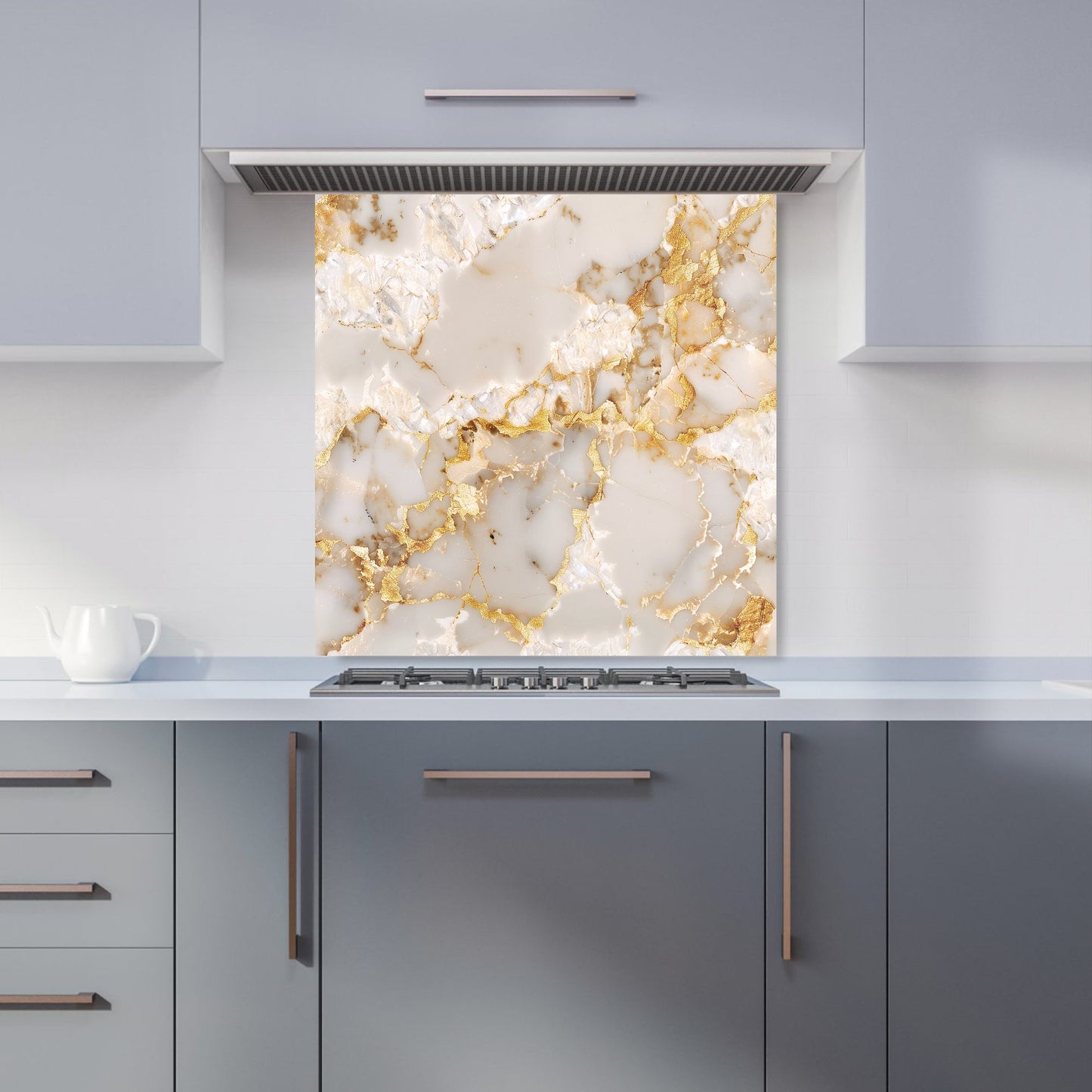 Gold And White Quartz Effect Kitchen Splashback