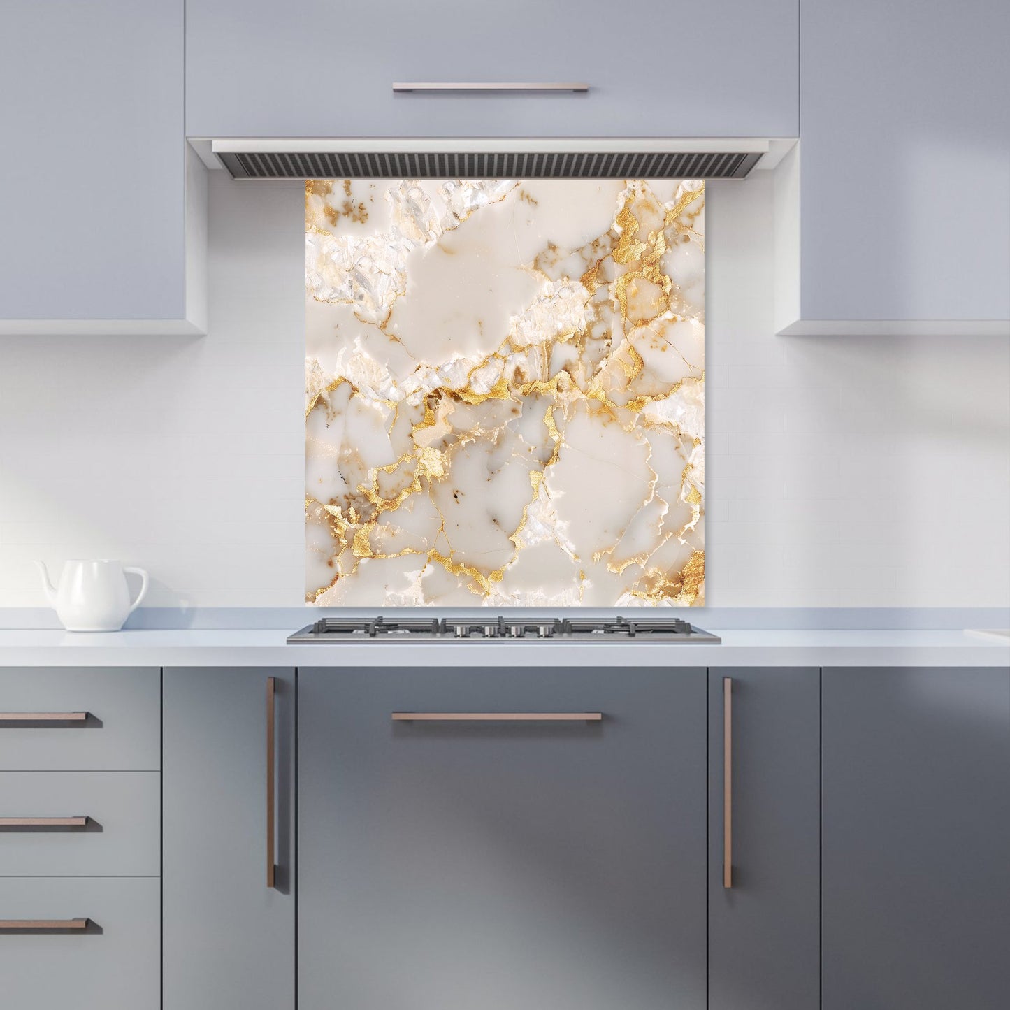 Gold And White Quartz Effect Kitchen Splashback