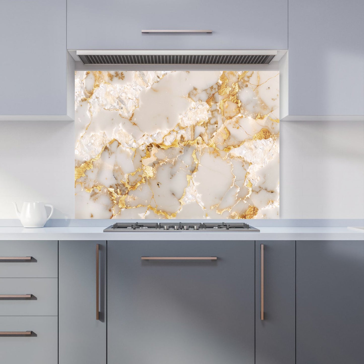 Gold And White Quartz Effect Kitchen Splashback