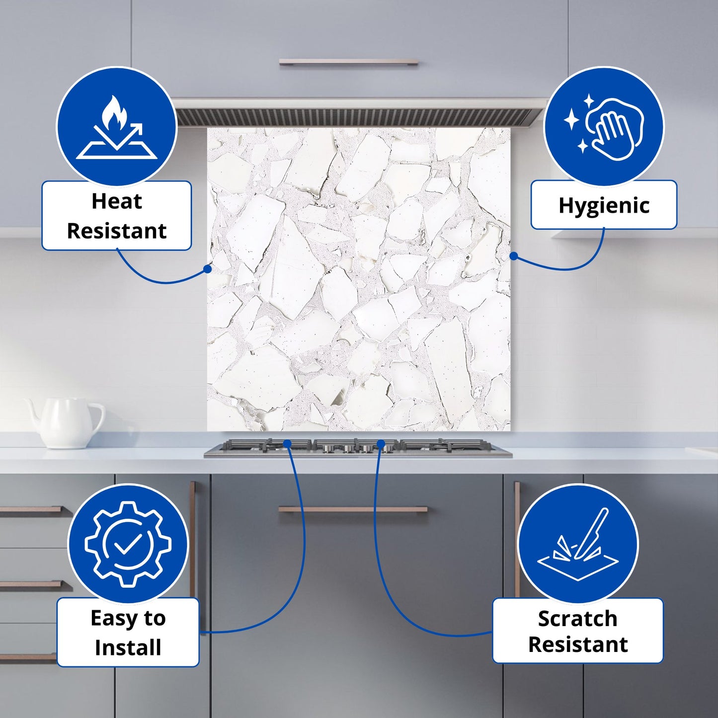 Chunky White Quartz Effect Kitchen Splashback