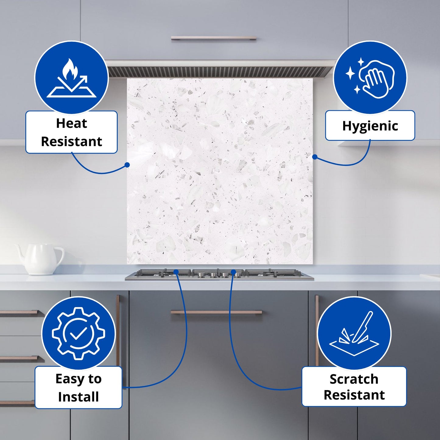 Icy White Quartz Effect Kitchen Splashback