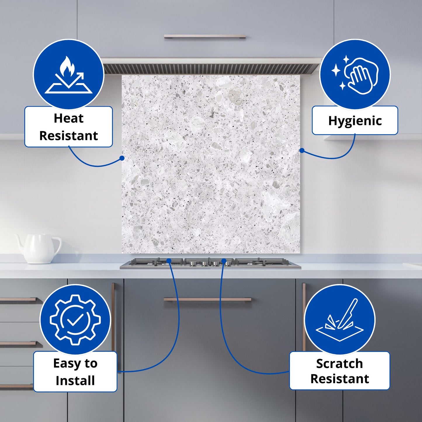 Light Grey Quartz Effect Kitchen Splashback