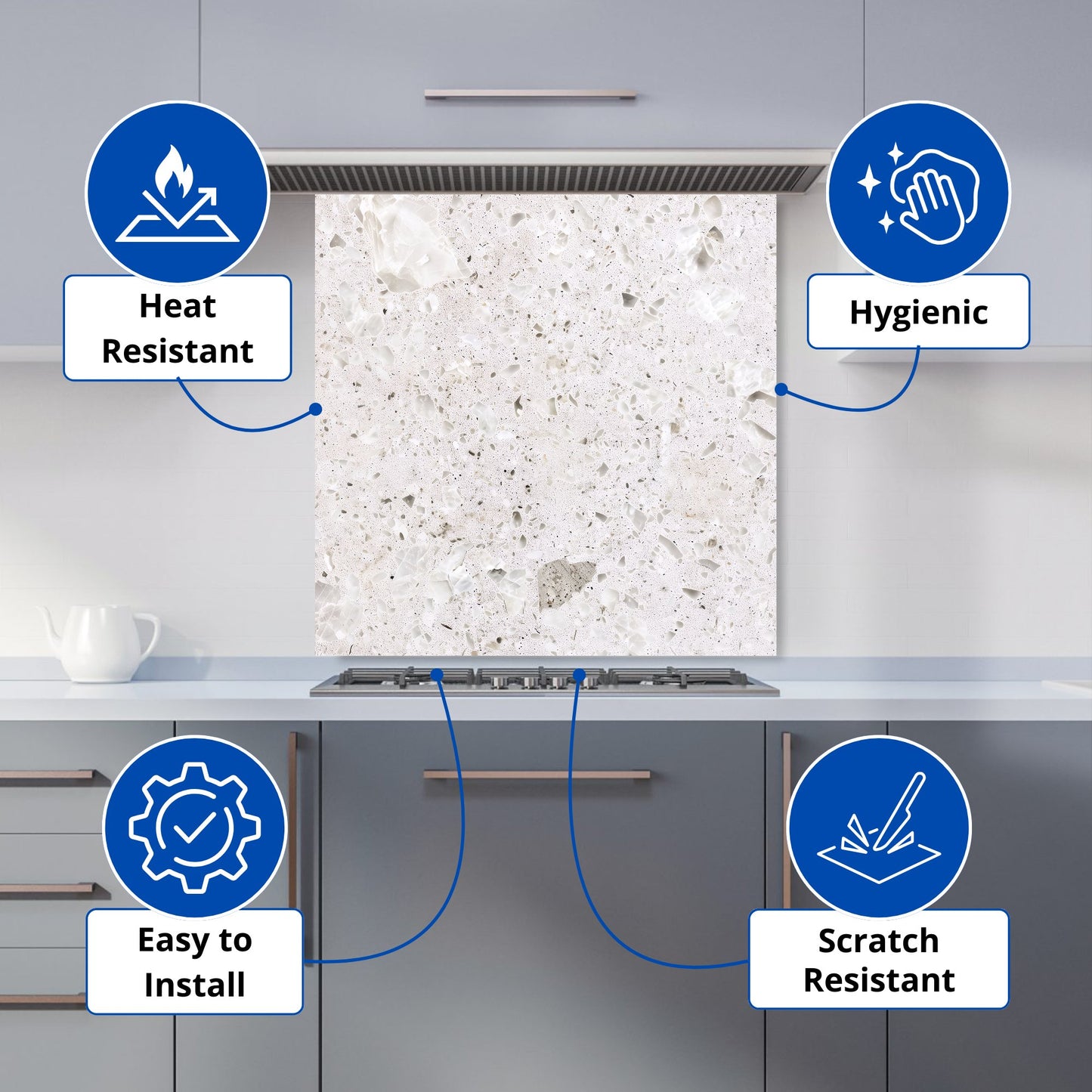 Off Grey Quartz Effect Kitchen Splashback