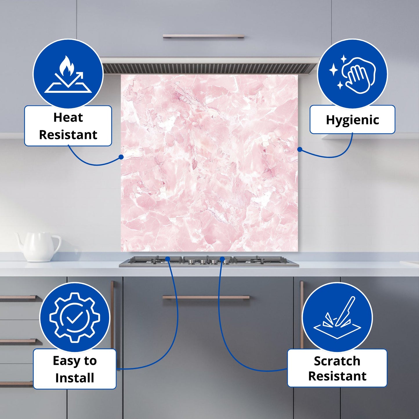 Polished Pink Quartz Effect Kitchen Splashback