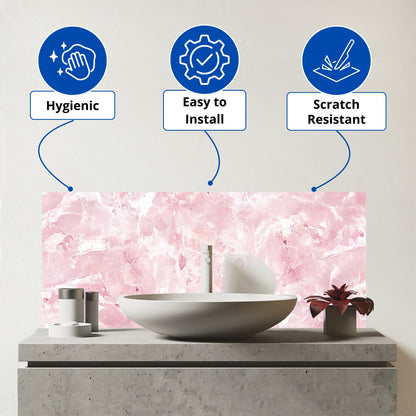 Polished Pink Quartz Effect Glass Bathroom Splashback
