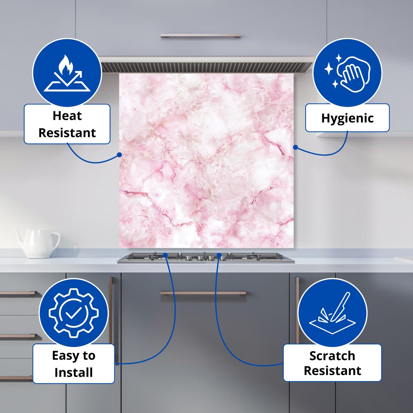 Pink And White Quartz Effect Kitchen Splashback