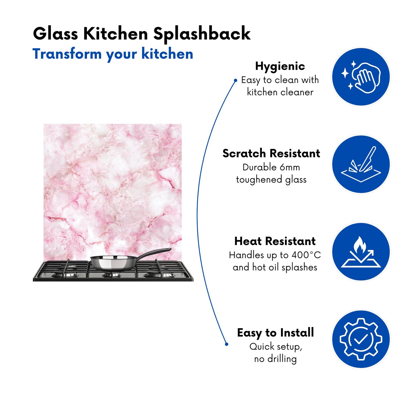 Pink And White Quartz Effect Kitchen Splashback