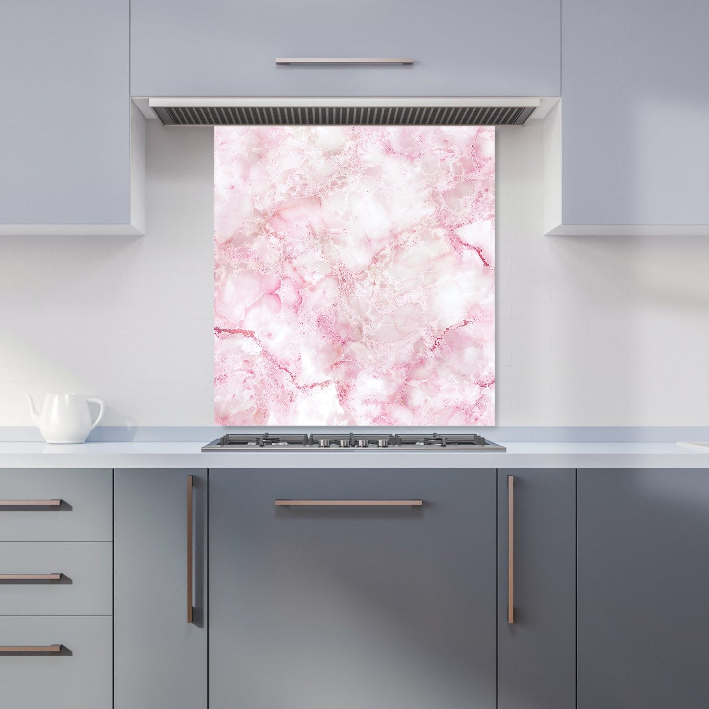 Pink And White Quartz Effect Kitchen Splashback