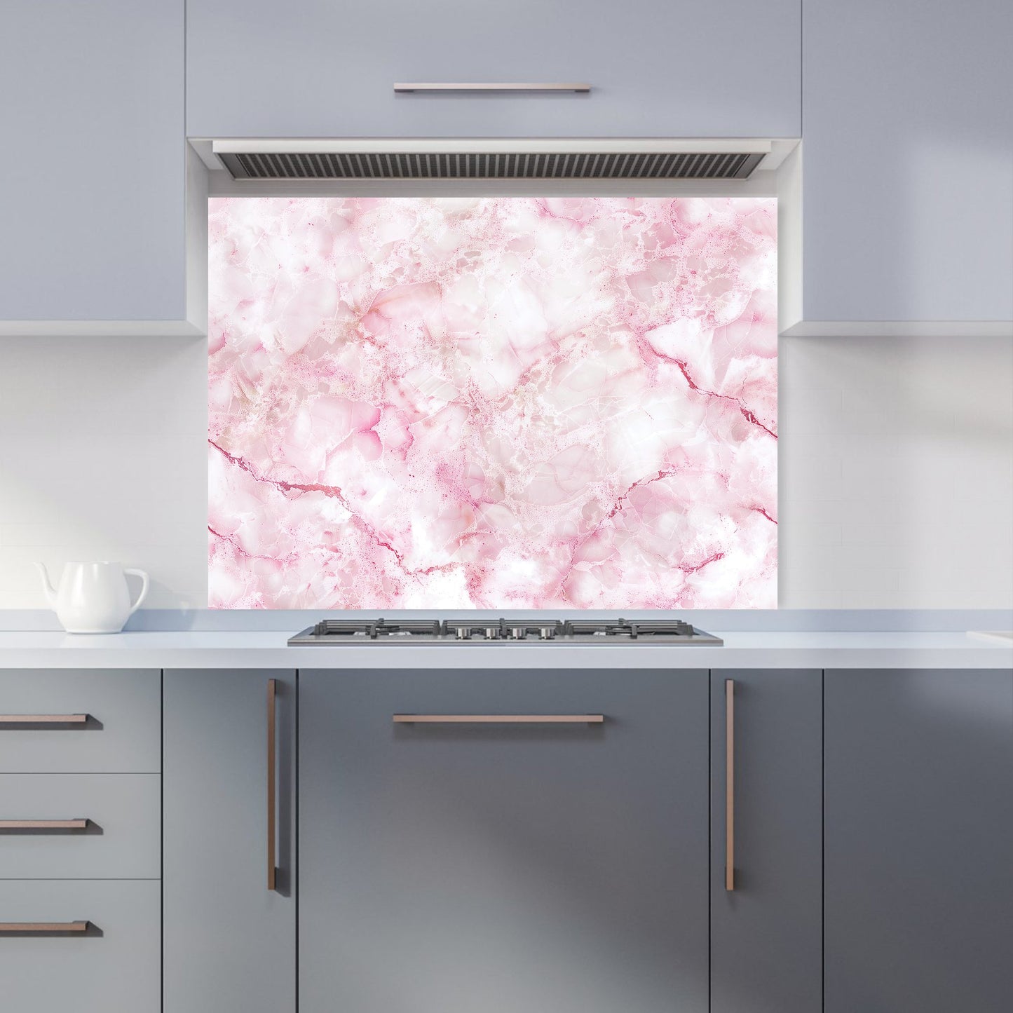 Pink And White Quartz Effect Kitchen Splashback