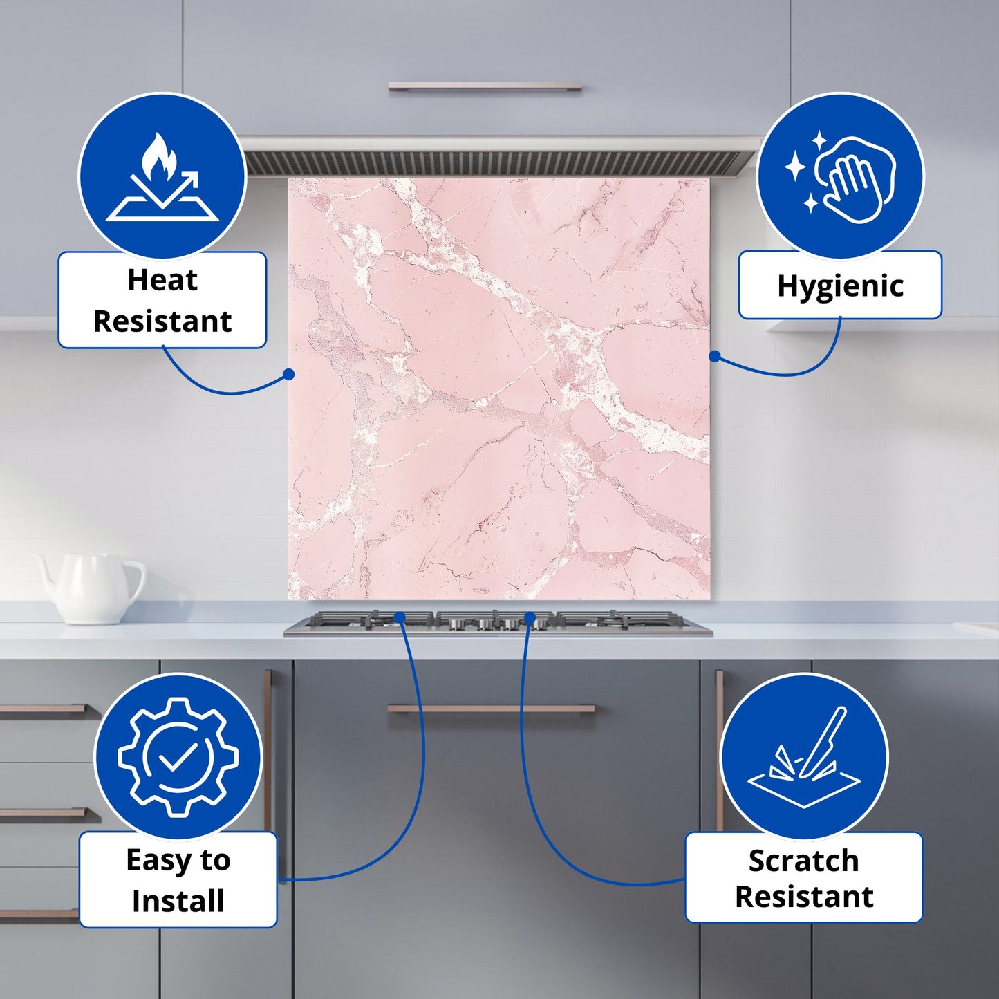 Baby Pink Quartz Effect Kitchen Splashback