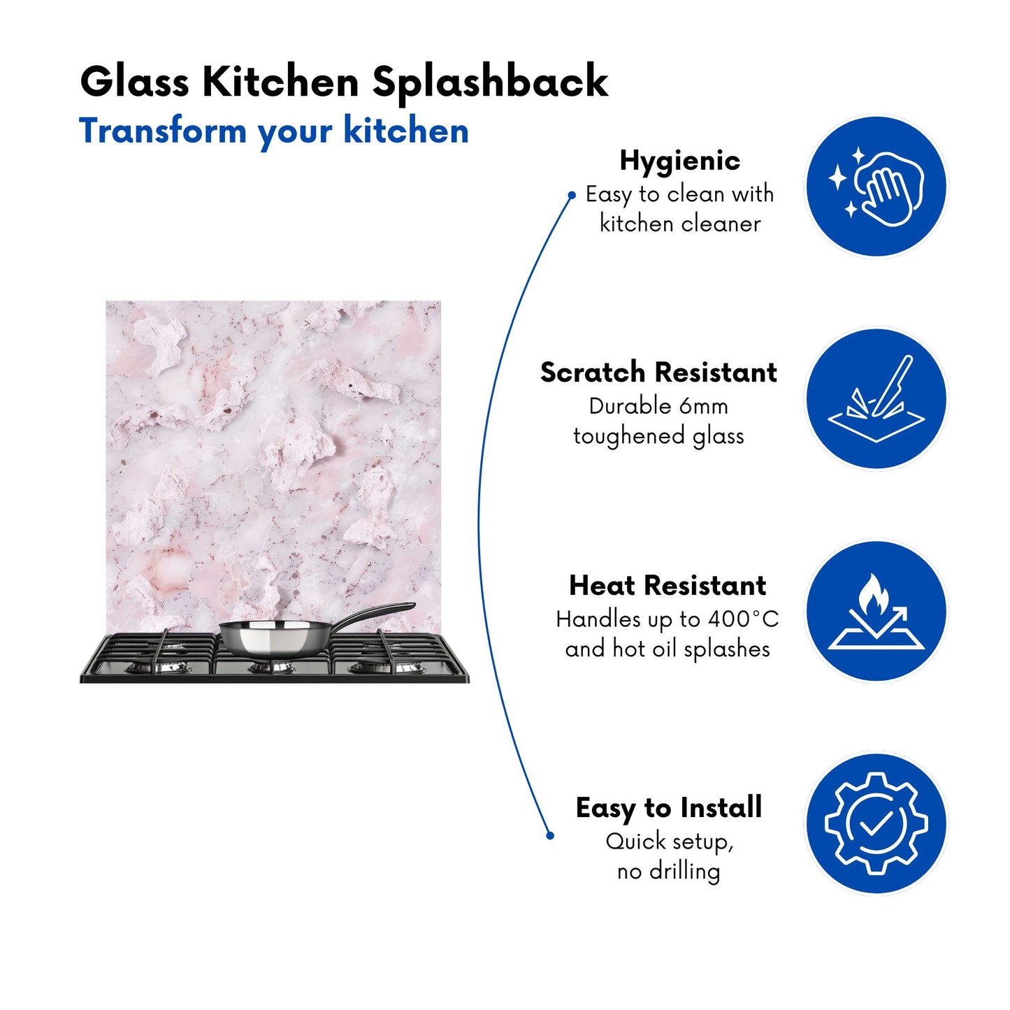 Pale Pink Quartz Effect Kitchen Splashback