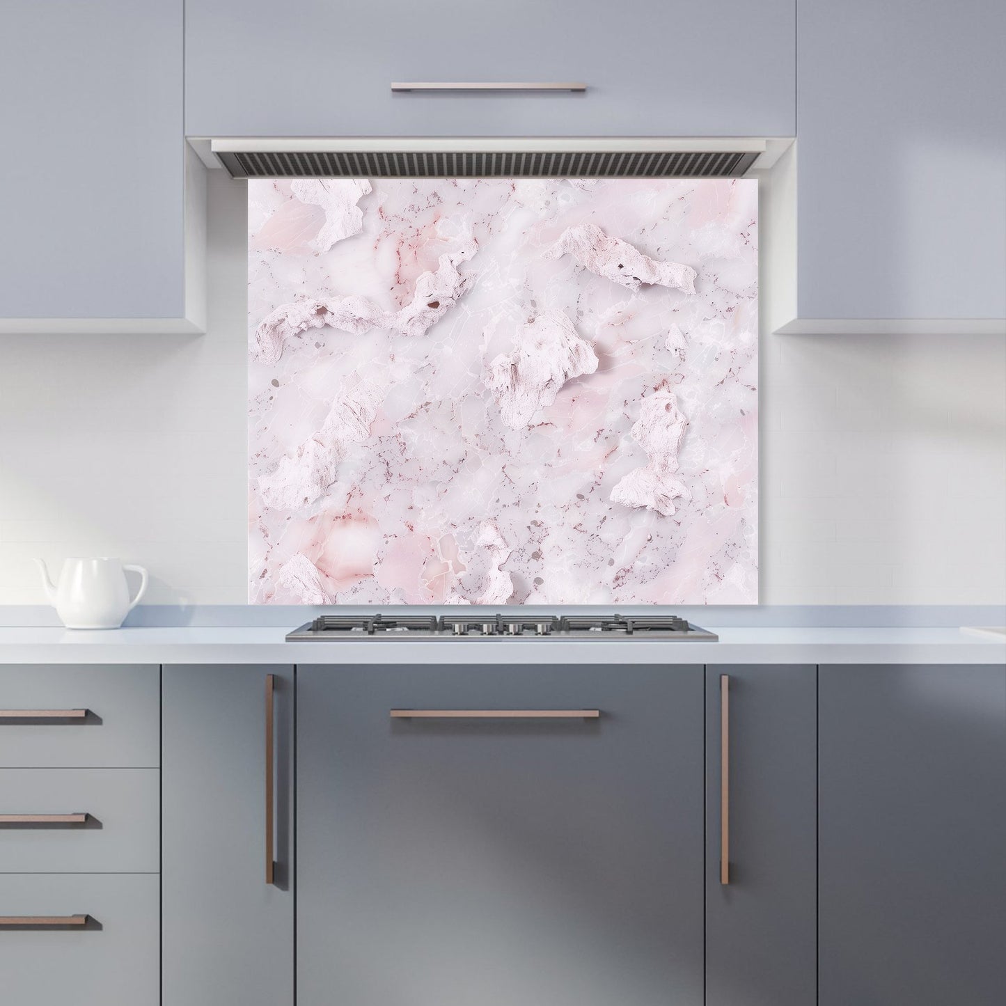 Pale Pink Quartz Effect Kitchen Splashback