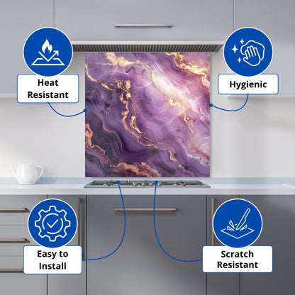 Purple And Gold Marble Effect Kitchen Splashback