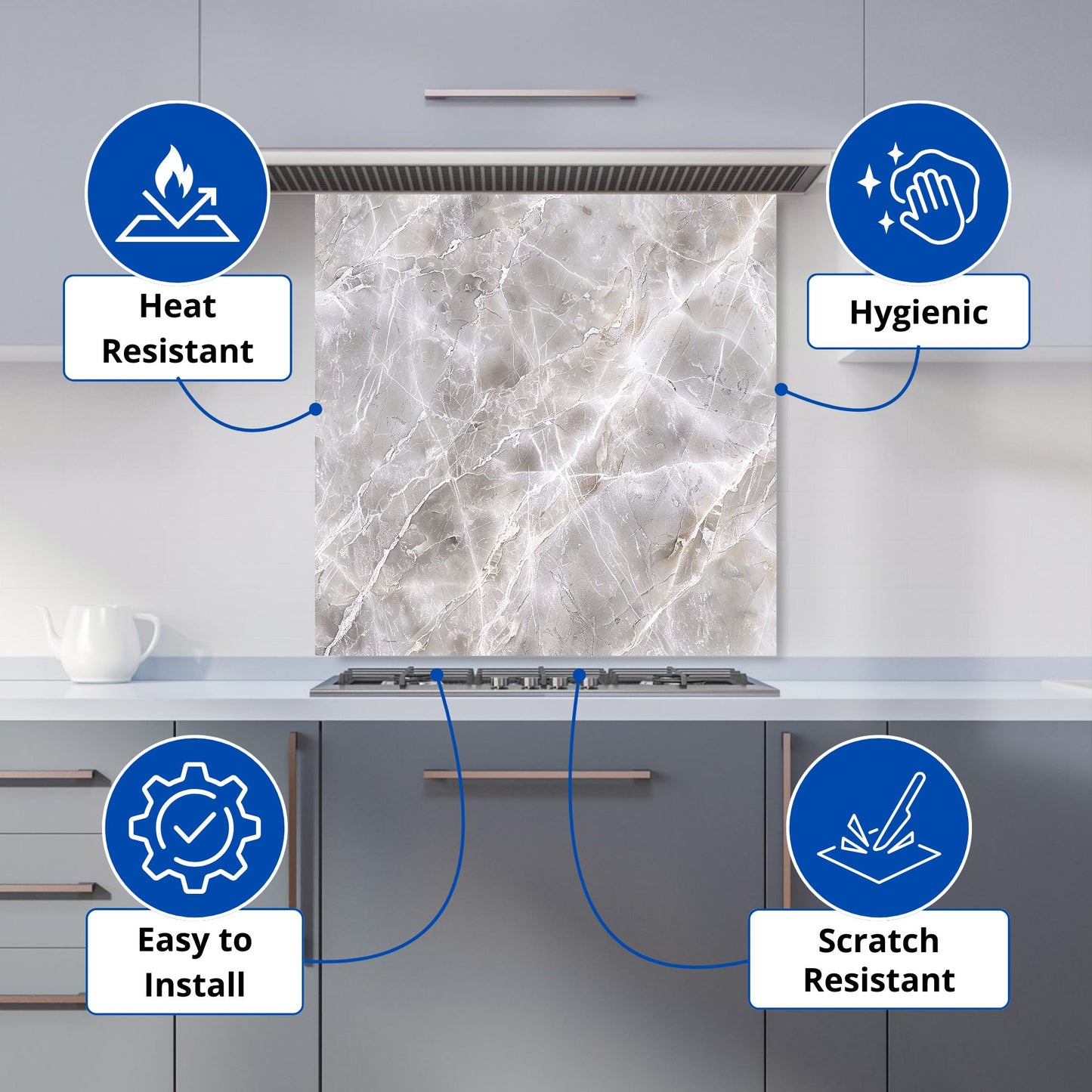 Polished Grey Marble Effect Kitchen Splashback