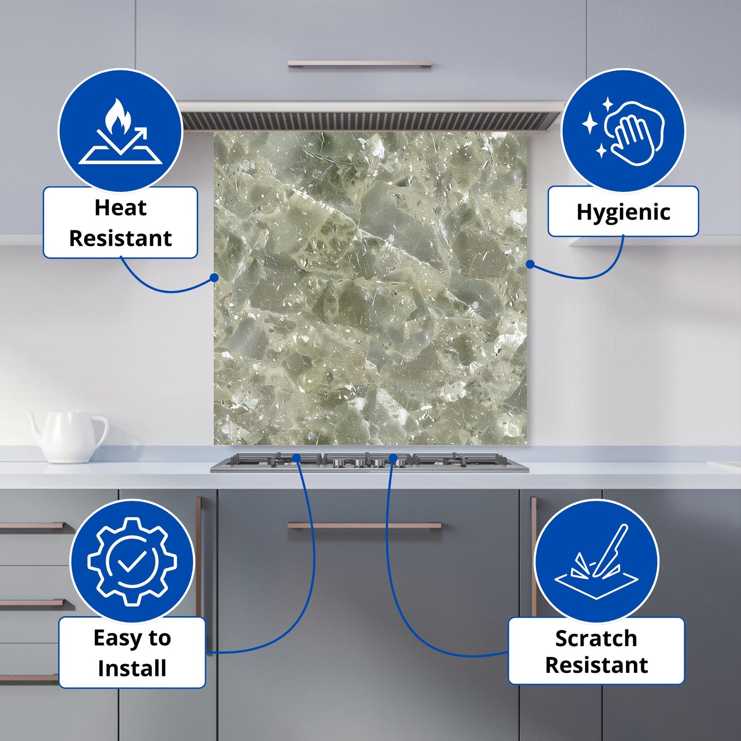 Sage Green Quartz Effect Kitchen Splashback