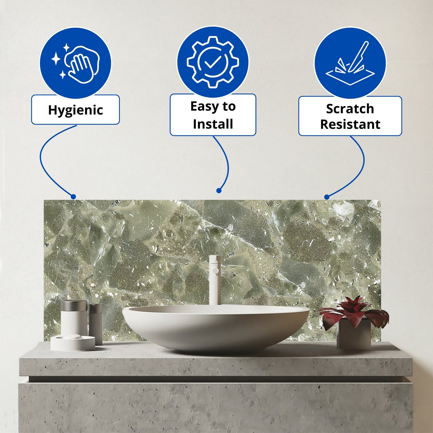 Sage Green Quartz Effect Glass Bathroom Splashback